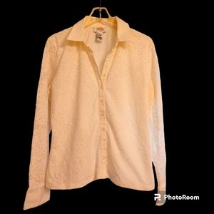 TALBOTS OFF WHITE LINED LACE BLOUSE WITH SHEER SLEEVES Size LARGE